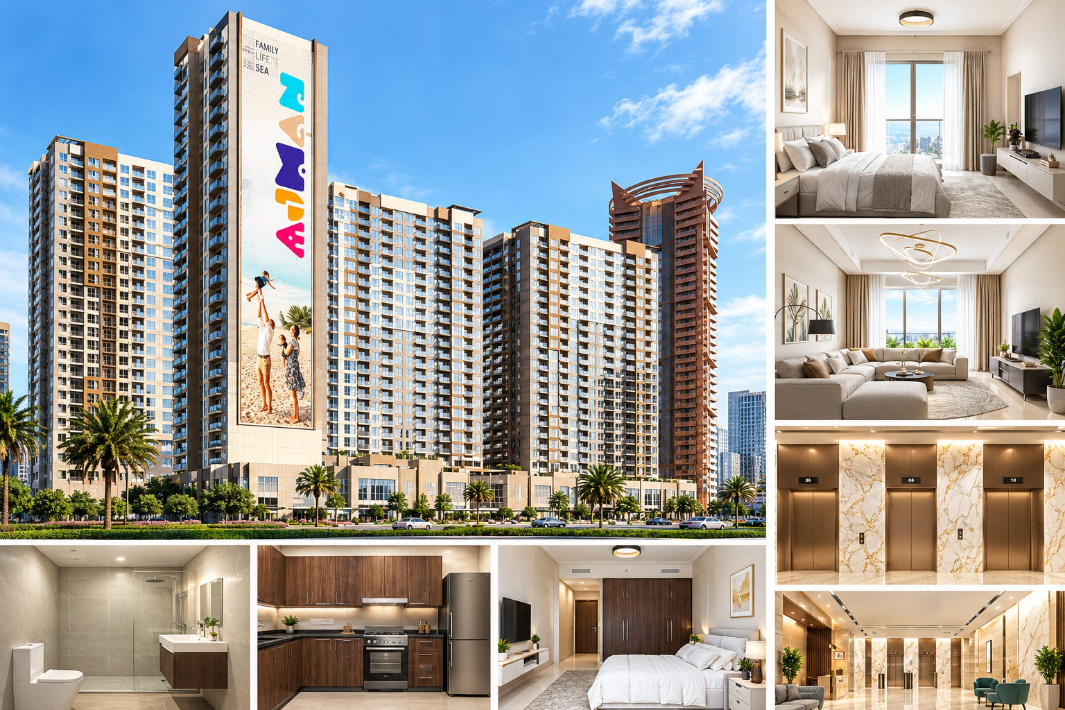 تصور معماري لمشروع Ajman One Phase II، أبراج سكنية حديثة في الراشدية 3، عجمان على مسافة قريبة من شاطئ عجمان