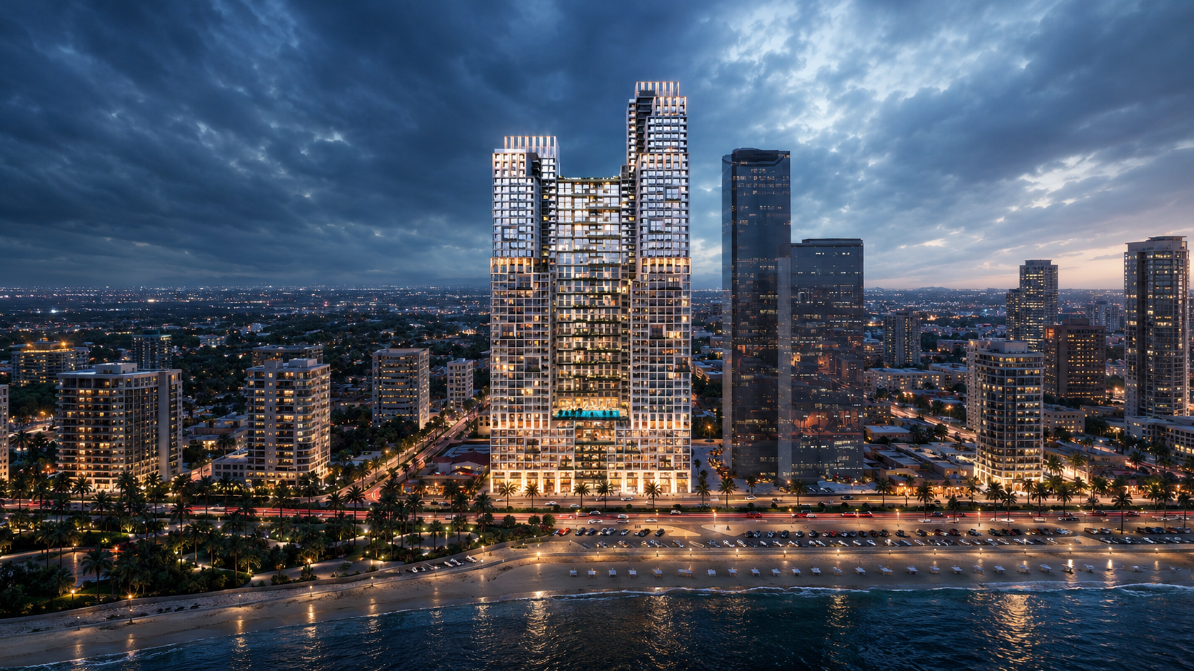 Architectural render of Mawjan Residence on the Ajman Corniche