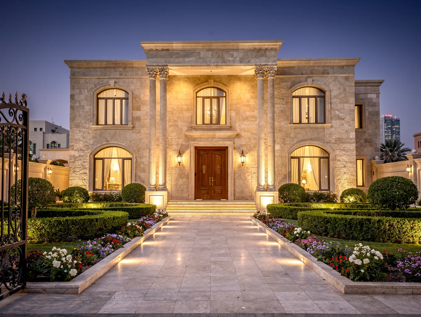 Contemporary five bedroom villa facade and courtyard in Al Mowaihat